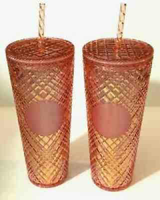 2 Starbucks 2021 Winter Holiday Jeweled Tumbler Cold Cup 24oz Rose Gold Venti - Sold on eBay Nov 17, 2021 for $81.75