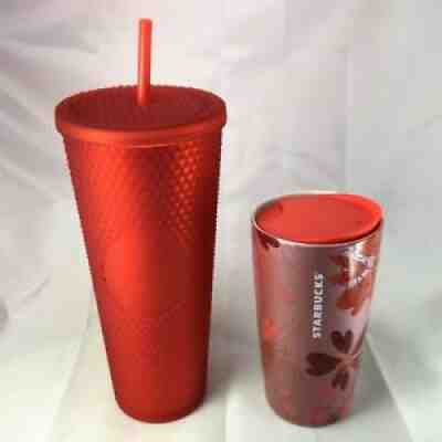 Starbucks Red Studded Tumbler + Travel Mug Heart Floral Ceramic Valentines Day - Sold on eBay Oct 13, 2021 for $80.00