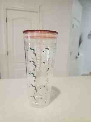 Starbucks Glass Tumbler Green And White Flowers WITH Straw - Sold on eBay Oct 17, 2021 for $80.00