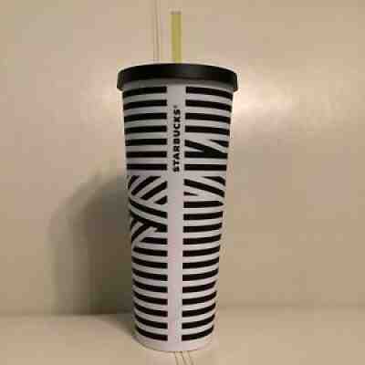 STARBUCKS Black White ZEBRA STRIPE VENTI Cold Cup TUMBLER 24oz With Straw Matte - Sold on eBay Nov 29, 2021 for $189.99