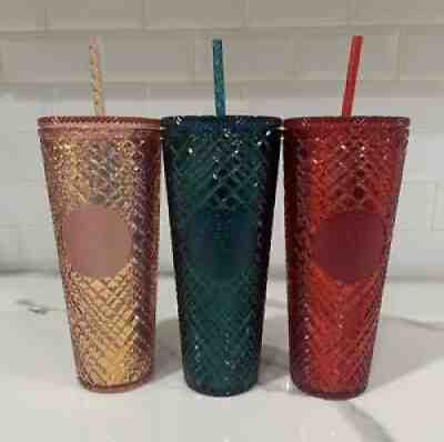 Starbucks 2021 Winter Holiday Collection Cold Cup 24oz Jeweled Tumblers Set Of 3 - Sold on eBay Nov 26, 2021 for $129.95