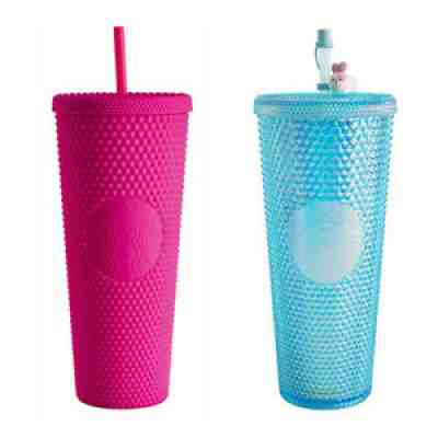 China Starbucks Two 24oz Straw Cups--Barbie Pink and Baby Blue with Bunny Topper - Sold on eBay Nov 29, 2021 for $125.00
