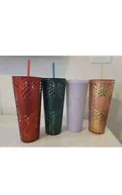 Starbucks New 2021 Winter Holiday Jeweled Tumbler Set of 4 Cold Cups 24oz. - Sold on eBay Nov 30, 2021 for $125.00