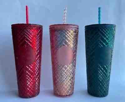 Starbucks 2021 Jeweled Christmas Winter Holiday Tumbler Cup Venti 24oz SET OF 3 - Sold on eBay Nov 27, 2021 for $105.00