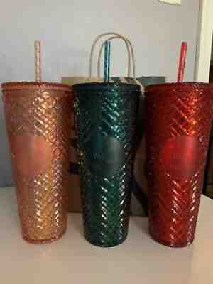 Starbucks 2021 Seasonal Holiday 24 oz Venti Tumbler Cup Set 3 Pack - Sold on eBay Nov 26, 2021 for $94.99