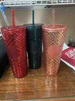 Starbucks 2021 Christmas Holiday Jeweled Tumbler Cold 24oz SET OF 3 A2 - Sold on eBay Nov 25, 2021 for $90.00