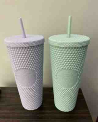 New Starbucks Lilac and Mint Studded 24oz. Holiday 2021 Tumbler PAIR! - Sold on eBay Nov 25, 2021 for $85.00