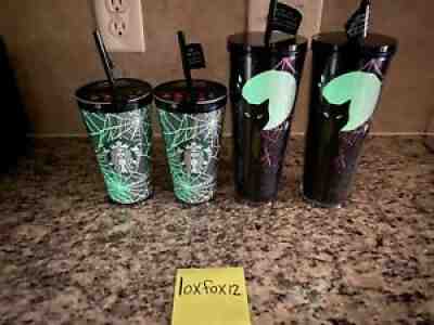 Starbucks Halloween 2021 Glow in the Dark Spider Webs and Cat Tumblers 2 Cups - Sold on eBay Sep 27, 2021 for $81.00