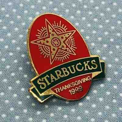 Vtg HTF Starbucks Coffee Thanksgiving 1999 Barista Enamel Lapel Apron Pin