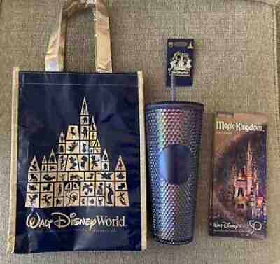 Disney 50th Anniversary Starbucks Earidescent Cup, Map, Bag & Pin Bundle - Sold on eBay Nov 01, 2021 for $78.00