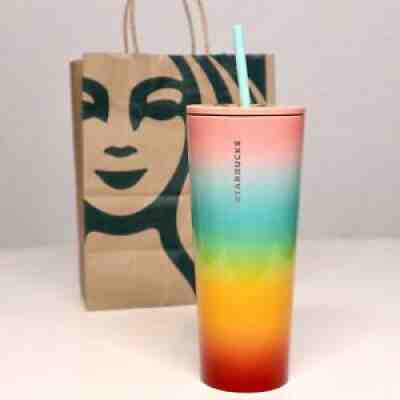 STARBUCKS GAY PRIDE RAINBOW TUMBLER, stainless steel, cold drinks, & bag, 2019 - Sold on eBay Nov 10, 2021 for $77.79