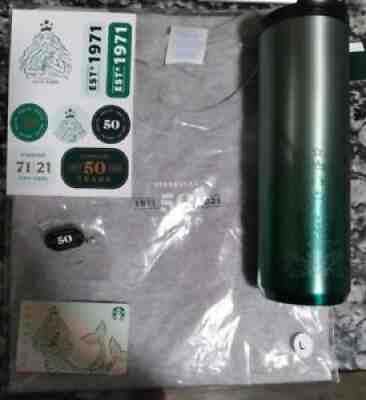 Starbucks 50th Anniversary package Tumbler, T shirt Stickers Pin and gift card! - Sold on eBay Sep 29, 2021 for $75.99