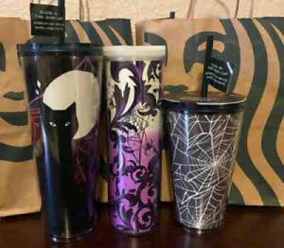 Limited Starbucksï¿¼ Halloween set of 3 Glow In The dark Tumbler Coffee Mug Cup - Sold on eBay Oct 06, 2021 for $75.99