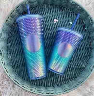 2 cups total- Starbucks Blue studded Ombre set Bling Cold Cup Venti grande 16 24 - Sold on eBay Oct 16, 2021 for $75.00
