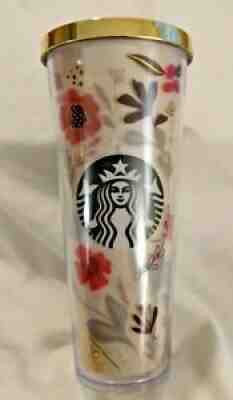 RARE STARBUCKS COFFEE 2014 VENTI FLORAL THICK PLASTIC TUMBLER 24 OZ. GOLD LID - Sold on eBay Dec 06, 2021 for $124.99