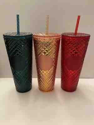 Starbucks 2021 Winter Holiday Jeweled Tumbler Cold Cup 24oz SET OF THREE Venti - Sold on eBay Dec 04, 2021 for $109.99