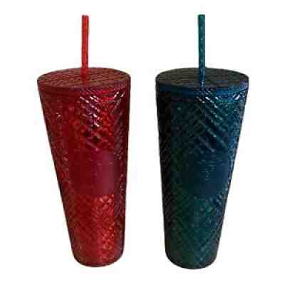Starbucks 2021 Christmas Holiday Jeweled Tumbler Cold 24oz SET OF 2 Free Ship - Sold on eBay Nov 12, 2021 for $75.00