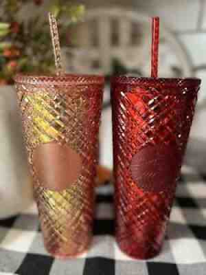 Starbucks Christmas 2021 Holiday Rose Gold & Red Studded Jeweled Tumbler 24oz. - Sold on eBay Nov 14, 2021 for $75.00