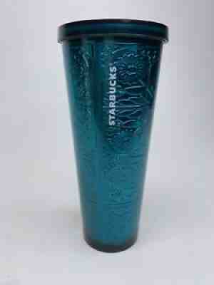 Starbucks 2017 24 Oz Tumbler Cup Embossed Tin Floral Metallic Foil Teal - RARE! - Sold on eBay Sep 20, 2021 for $74.99