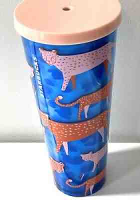 STARBUCKS Blue Pink Cheetah Print Cold Cup Venti Tumbler 24Oz No Straw NWT - Sold on eBay Oct 26, 2021 for $74.99