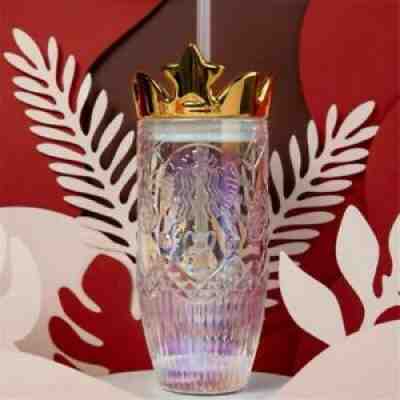 2021 Starbucks Valentines Day Golden Crown 15oz Fantasy Glass Straw Cups Tumbler - Sold on eBay Nov 26, 2021 for $73.99