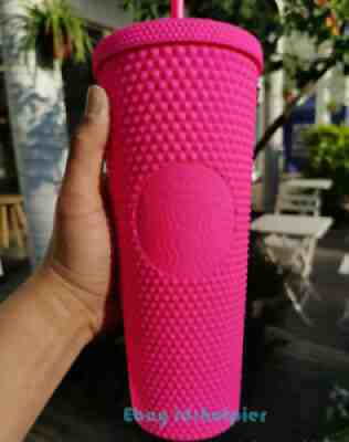 2021 China Starbucks Barbie pink matte studded straw cup 24oz New - Sold on eBay Dec 04, 2021 for $73.99