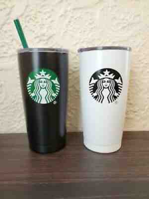 Starbucks 20 oz Tumblers Lot of 2 Matte Black White one Straw 2017 Metal Coffee - Sold on eBay Sep 22, 2021 for $50.00