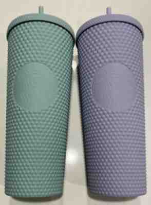 NEW Pair of 2021 Starbucks Lilac & Mint Studded 24oz. Matte Tumblers Holiday - Sold on eBay Dec 08, 2021 for $88.00