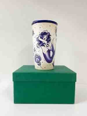 Starbucks 2016 Sailor Blue Lid Mermaid Siren Tattoo Ceramic 12oz Travel Tumbler - Sold on eBay Dec 06, 2021 for $79.99