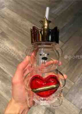 Starbucks China 2021 Valentine ??s Day Love Bear 18oz Glass Straw Cup & Crown Lid - Sold on eBay Dec 08, 2021 for $75.99