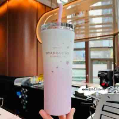 New Starbucks 2021 China Pink White Gold Sakura 12oz Stainless Steel Cup Tumbler - Sold on eBay Sep 21, 2021 for $70.00
