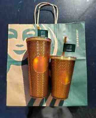 Starbucks Studded Tumbler Gold / Copper 50th Anniversary Set of 2!! 24oz + 16oz - Sold on eBay Oct 12, 2021 for $70.00