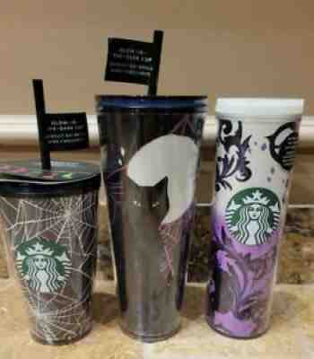 Starbucks Limited Edition Halloween 2021 Glow in the Dark Lot of 3 cups cat - Sold on eBay Oct 27, 2021 for $70.00