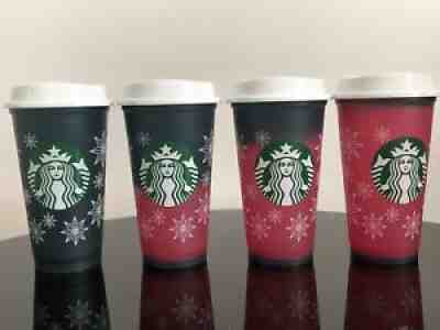 7X Starbucks 16oz Hol Stars Snowflakes Color Changing Green to Red Reusable Cup - Sold on eBay Nov 16, 2021 for $70.00