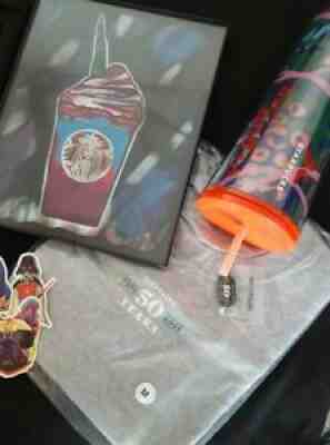 Starbucks Coffee 50 year anniversary tumbler t-shirt pin unicorn painting bundle - Sold on eBay Dec 06, 2021 for $70.00