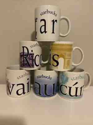 Lot Of 6 Starbucks City Mugs Hawaii, Maui, Qatar, Paris, Cancun, & Puerto Rico