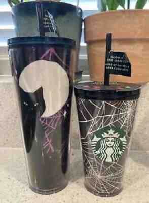 Starbucks Halloween 2021 Glow in the Dark Spider Webs & Cat Tumblers 2 Cups - Sold on eBay Oct 05, 2021 for $69.99