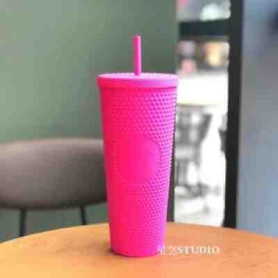 New Starbucks 2021 China Soft Touch Pink Matte Studded 24oz Cup Tumbler - Sold on eBay Oct 08, 2021 for $69.99