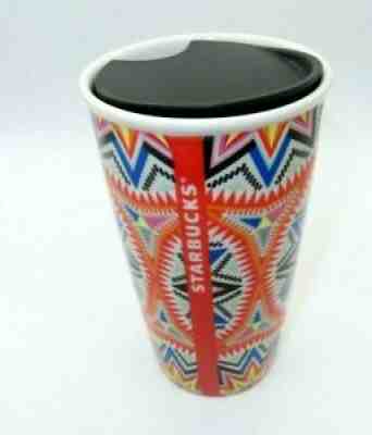 2017 Rare Starbucks Ceramic India Travel Mug Orange Mandala Tumbler Cup & Lid