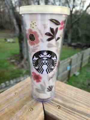 RARE STARBUCKS COFFEE 2014 VENTI FLORAL THICK PLASTIC TUMBLER 24 OZ. GOLD LID - Sold on eBay Dec 09, 2021 for $129.99
