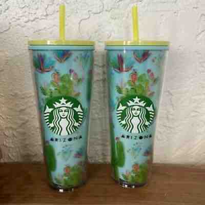 2 STARBUCKS BEEN THERE SERIES ARIZONA - CACTUS CACTI VENTI COLD CUP TUMBLER 24oz