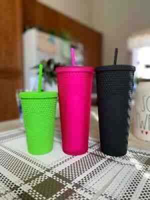 NEW Fall 2021 Starbucks STUDDED TUMBLERS SET Matte Lime Green Hot Pink Black - Sold on eBay Dec 12, 2021 for $99.95