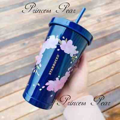 Starbucks Stainless Tumbler Cold Cup 16 oz.Navy Sakura Wreath 2021 US Seller - Sold on eBay Dec 12, 2021 for $89.95
