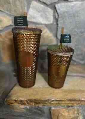 Starbucks 50th Anniversary 16oz AND 24oz Studded Tumbler Gold/Copper In Hand! - Sold on eBay Dec 14, 2021 for $85.00