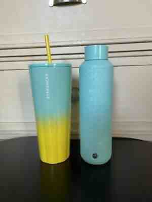 Starbucks NWT Teal And Yellow OmbrÃ© Stainless Steel 24oz Tumbler - Sold on eBay Dec 11, 2021 for $75.99