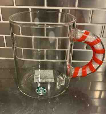 Starbucks 2020 Clear Christmas Holiday Mugs X2 w Candy Cane Handles 12 Ounces