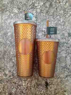 In Hand Starbucks 50th Anniversary 16oz & 24oz set Studded Tumbler Gold/Copper - Sold on eBay Dec 11, 2021 for $71.67