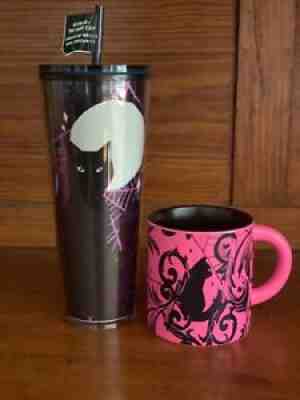 Starbucks Halloween 2021 Glow In The Dark 24oz Cat Cup & Pink Cat Mug Spider Web - Sold on eBay Oct 18, 2021 for $70.00