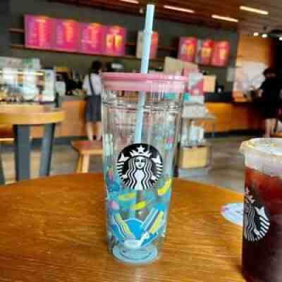 Starbucks glass tumbler colorful waterpark pool party black godness sign tumbler - Sold on eBay Nov 07, 2021 for $69.99