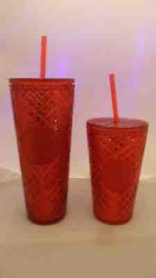 Set of 2 Starbucks 2021 Holiday 16oz 24oz Red Tumbler Jeweled Grande Venti - Sold on eBay Nov 15, 2021 for $69.99